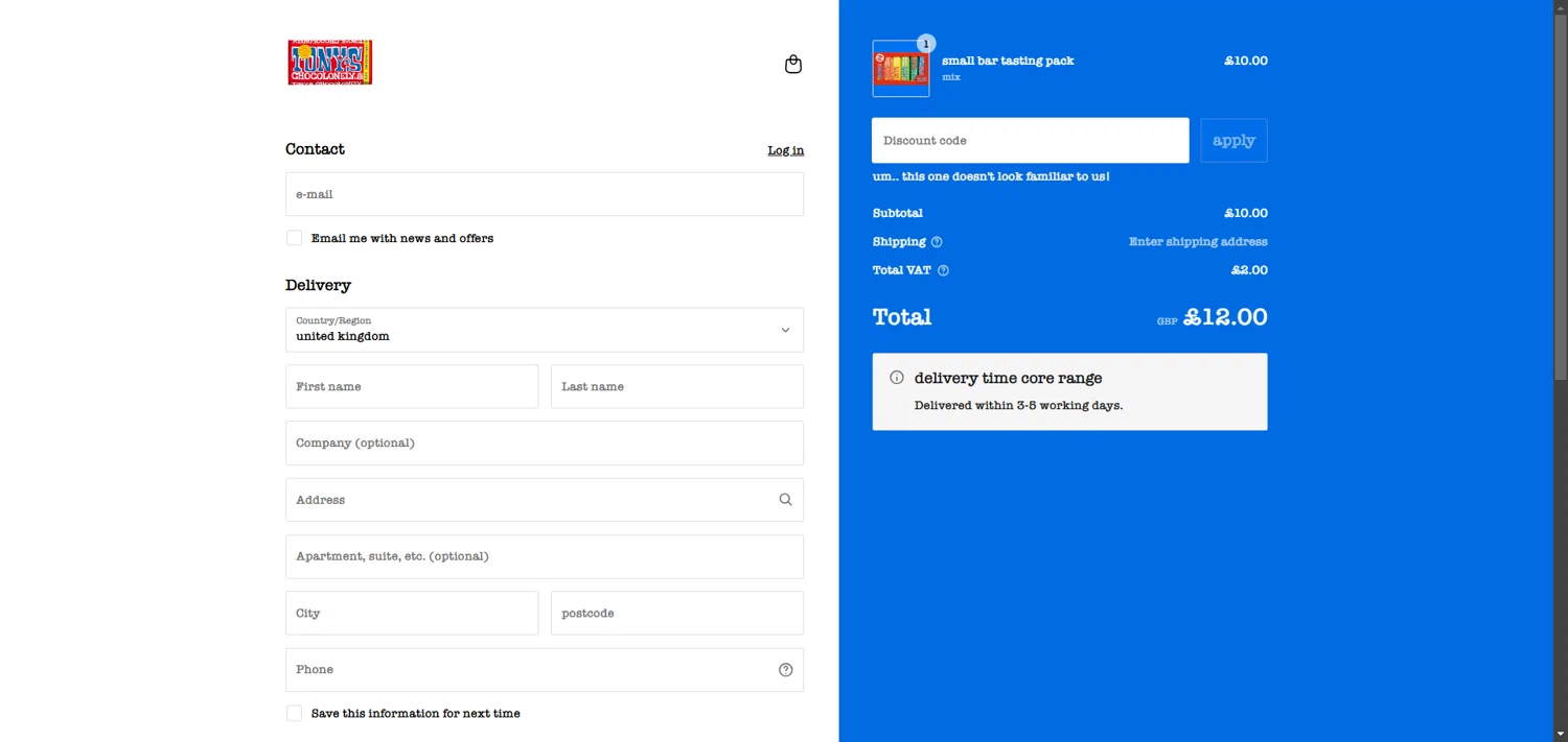 Tony's Chocolonely discount code screenshot showing code TINYP applied at Tony's Chocolonely checkout page. Uploaded by SimplyCodes community member SavvyLion5780 on May 6, 2025