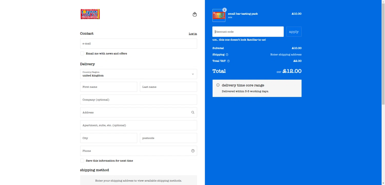 Tony's Chocolonely discount code screenshot showing code TINYP applied at Tony's Chocolonely checkout page. Uploaded by SimplyCodes community member ThriftyPhoenix5129 on May 6, 2025