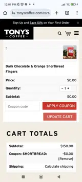 SHORTBREAD coupon verification screenshot