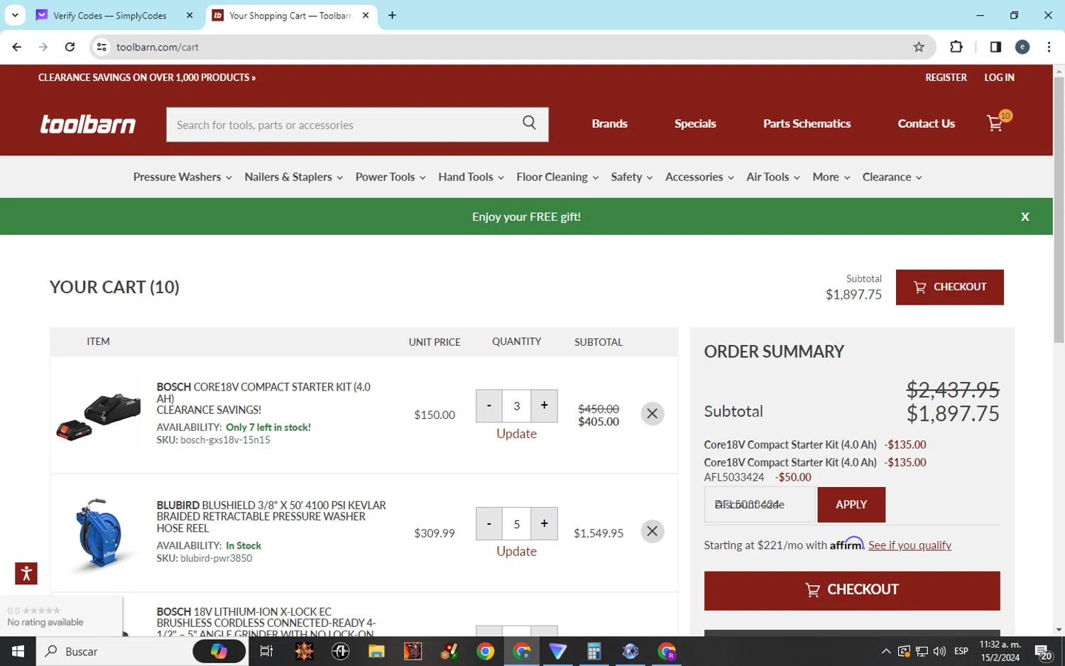 where to use Toolbarn promo code box