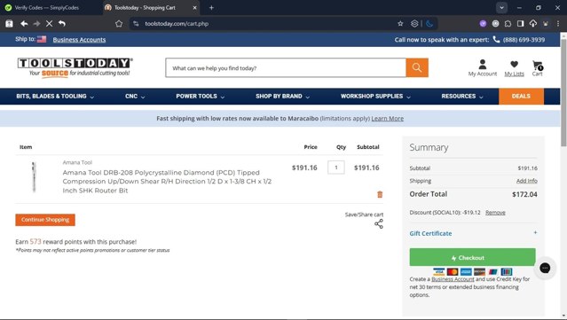 ToolsToday checkout page showing ToolsToday coupon code box | Screenshot taken by SimplyCodes community member on Aug 21, 2025