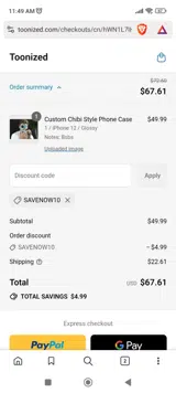 savenow10 coupon verification screenshot