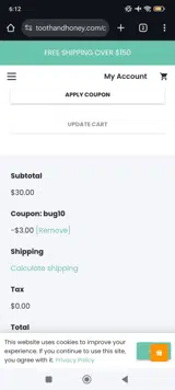 Bug10 coupon verification screenshot