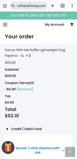 Harvey10 coupon verification screenshot