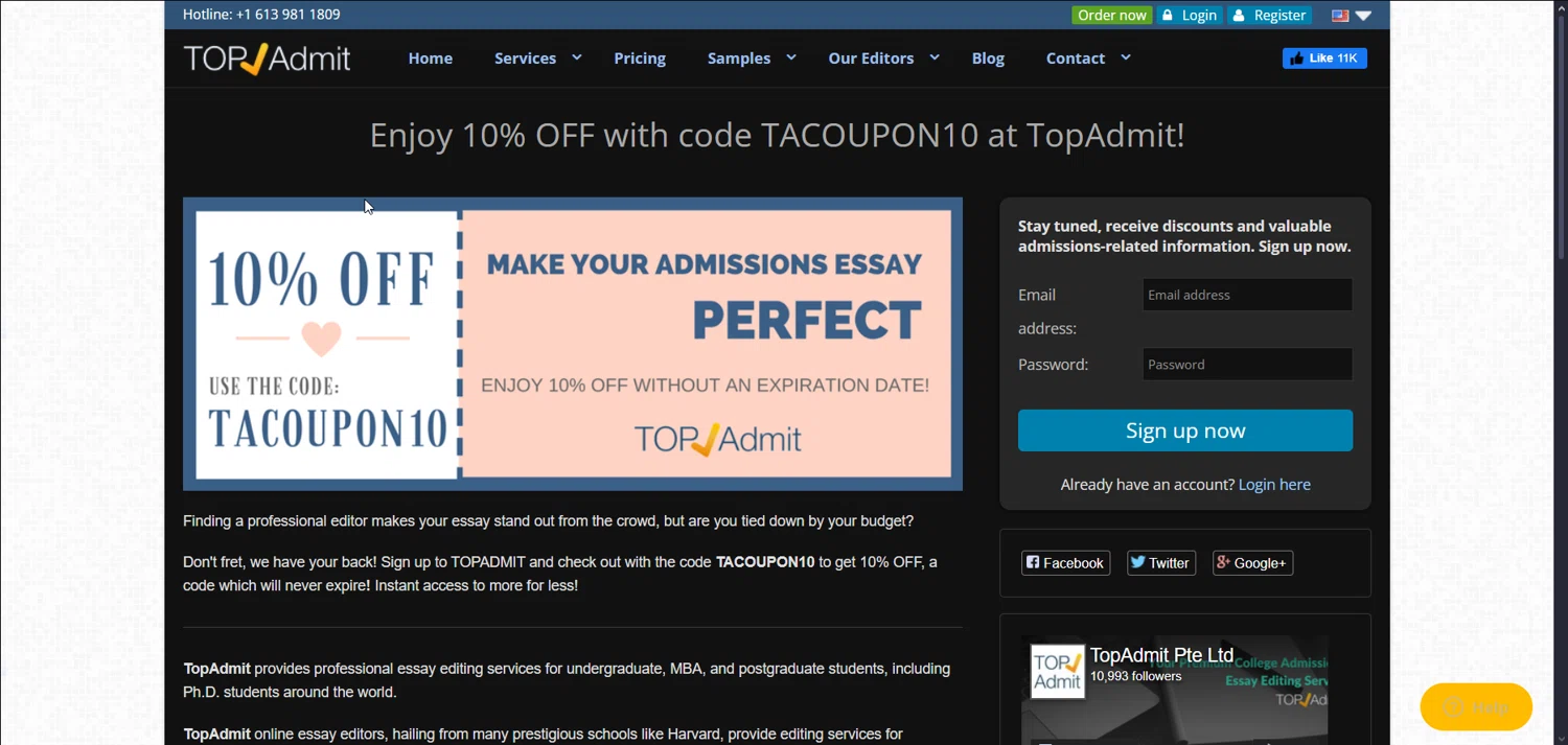Top Admit promo code screenshot showing code TACOUPON10 applied at Top Admit checkout page. Uploaded by SimplyCodes community member KarlLM on Mar 2, 2025