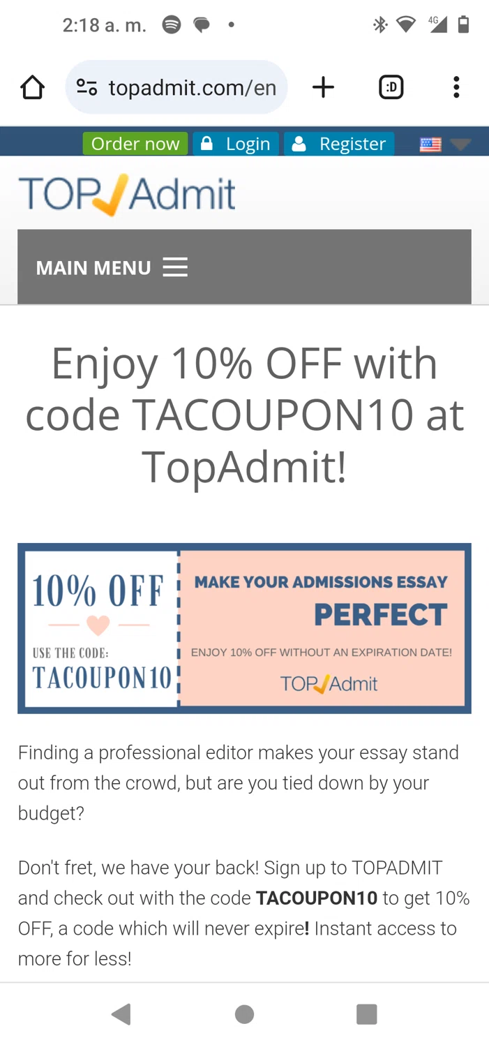 Top Admit checkout page showing Top Admit promo code box | Screenshot taken by SimplyCodes community member on Nov 11, 2023
