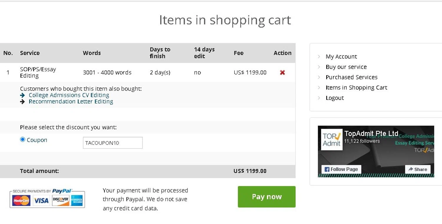 Top Admit checkout page showing Top Admit promo code box | Screenshot taken by SimplyCodes community member on Apr 4, 2024