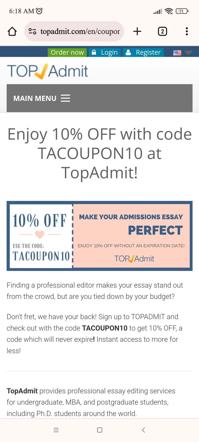 Top Admit checkout page showing Top Admit promo code box | Screenshot taken by SimplyCodes community member on Jan 8, 2024