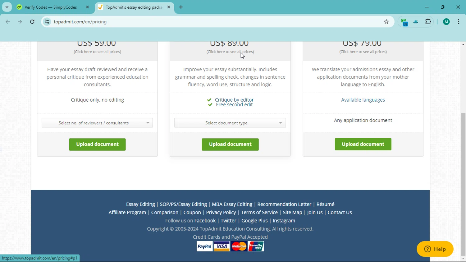Top Admit checkout page showing Top Admit promo code box | Screenshot taken by SimplyCodes community member on Oct 8, 2024