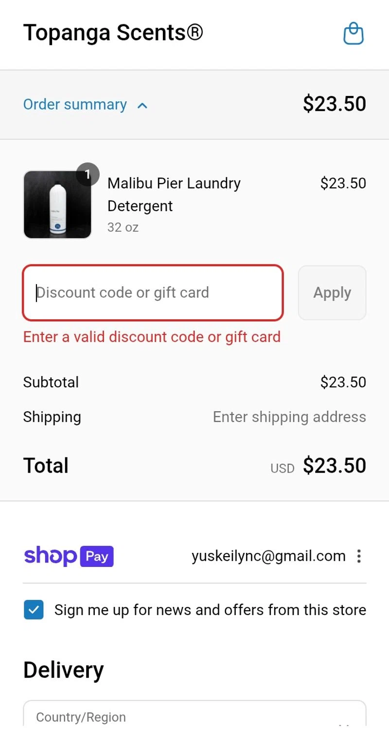 Topanga Scents discount code screenshot showing code SUMMERTIME5 applied at Topanga Scents checkout page. Uploaded by SimplyCodes community member Yuskecoder426913 on Aug 1, 2025