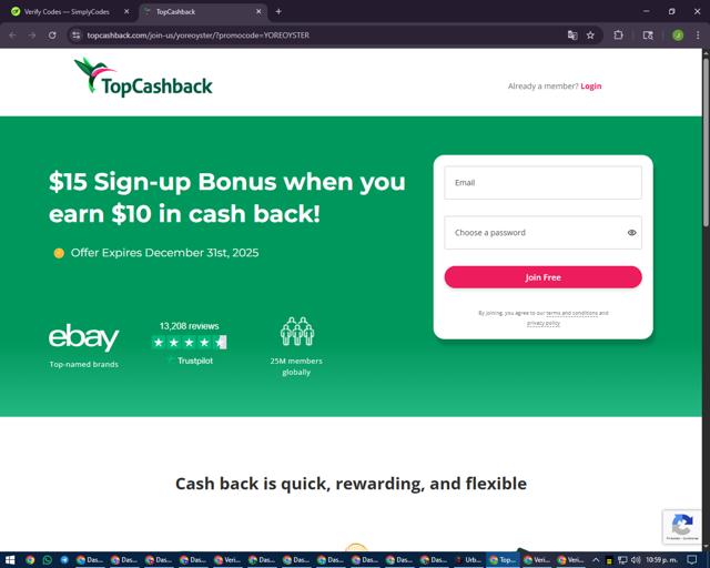 TopCashback checkout page showing TopCashback promo code box | Screenshot taken by SimplyCodes community member on Sep 5, 2025