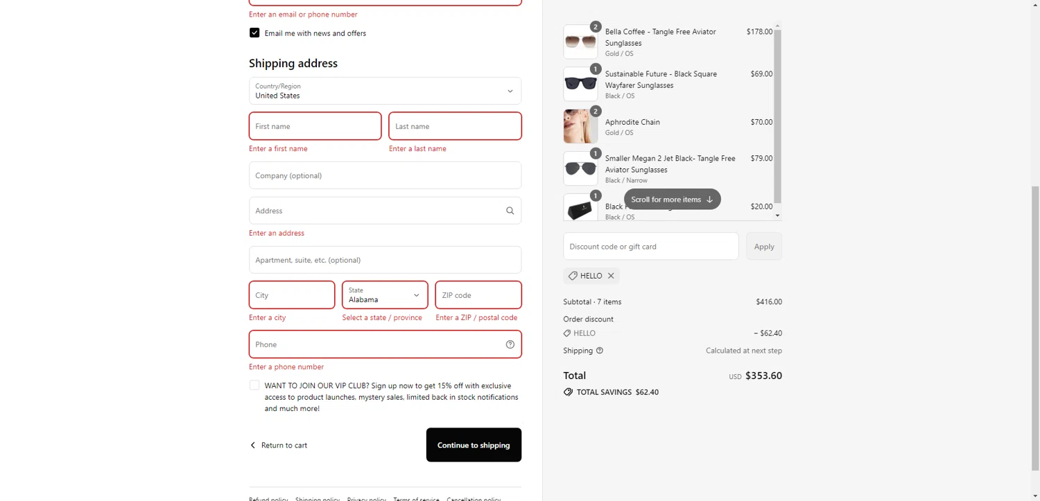 TopFoxx coupon code screenshot showing code HELLO applied at TopFoxx checkout page. Uploaded by SimplyCodes community member SilverMaven2659 on Jul 6, 2025