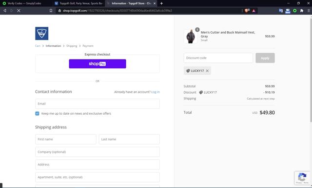 Topgolf checkout page showing Topgolf promo code box | Screenshot taken by SimplyCodes community member on Mar 17, 2021