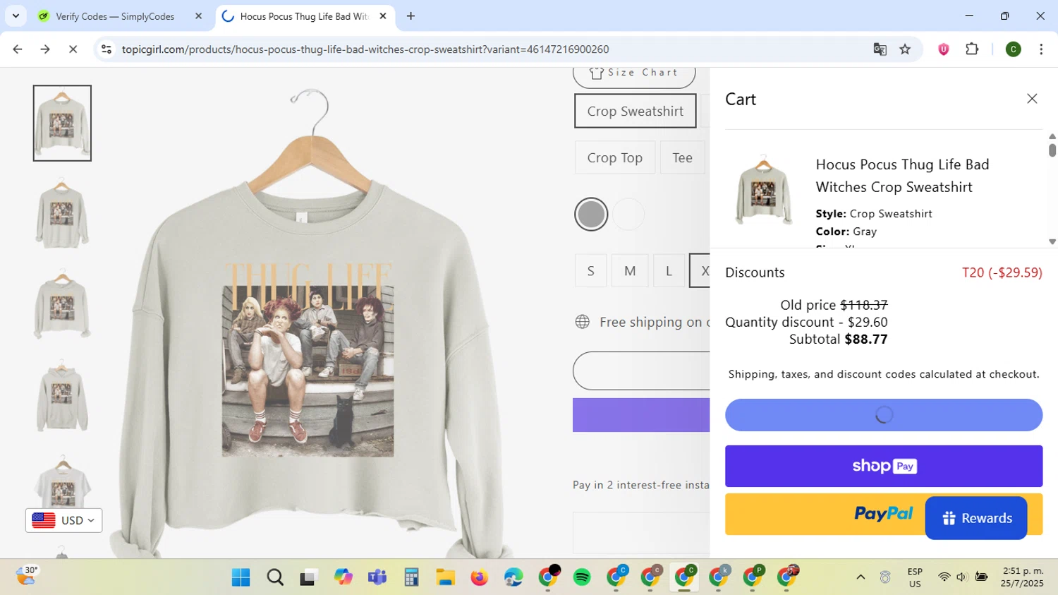 Topicgirl discount code screenshot showing code T20 applied at Topicgirl checkout page. Uploaded by SimplyCodes community member VoucherBoss6971 on Jul 25, 2025