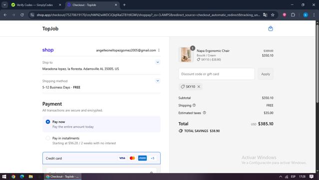 TopJob checkout page showing TopJob promo code box | Screenshot taken by SimplyCodes community member on Sep 13, 2025