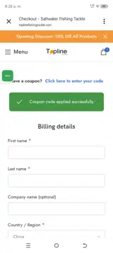 thanksyou10off coupon verification screenshot