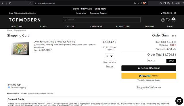 TopModern checkout page showing TopModern promo code box | Screenshot taken by SimplyCodes community member on Nov 28, 2024