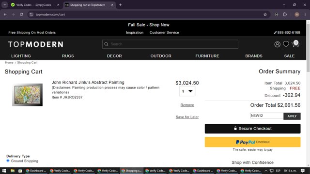 TopModern checkout page showing TopModern promo code box | Screenshot taken by SimplyCodes community member on Oct 30, 2024