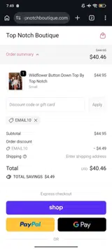 Top Notch Boutique coupon verification screenshot