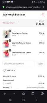Top Notch Boutique coupon verification screenshot