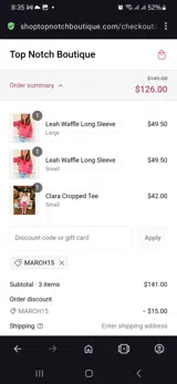 Top Notch Boutique coupon verification screenshot