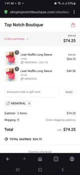 Top Notch Boutique coupon verification screenshot