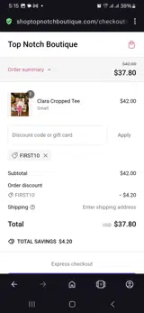 Top Notch Boutique coupon verification screenshot