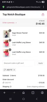 Top Notch Boutique coupon verification screenshot