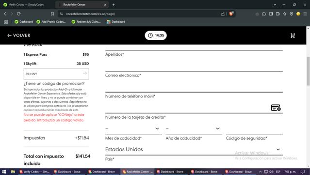 Top of The Rock checkout page showing Top of The Rock promo code box | Screenshot taken by SimplyCodes community member on Feb 17, 2025