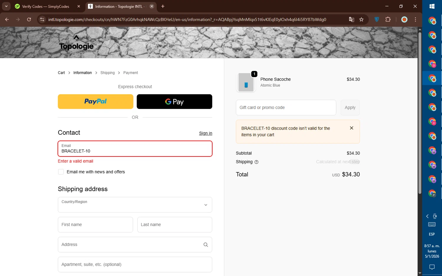Topologie checkout page showing Topologie discount code box | Screenshot taken by SimplyCodes community member on Jan 5, 2026