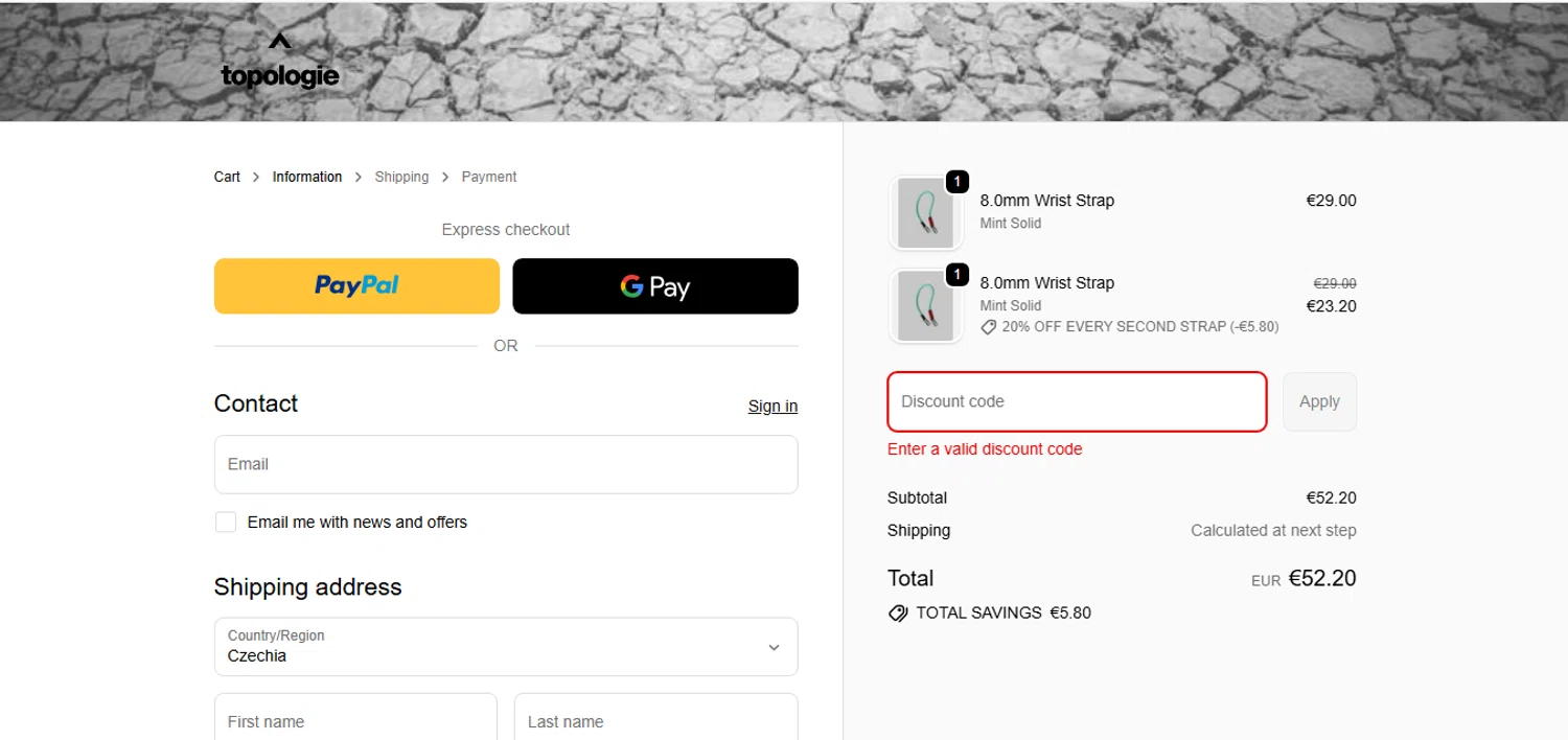 Topologie discount code screenshot showing code BRACELET-10 applied at Topologie checkout page. Uploaded by SimplyCodes community member xHRxUltrax on Nov 24, 2025
