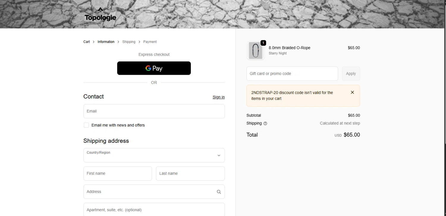 Topologie checkout page showing Topologie discount code box | Screenshot taken by SimplyCodes community member on Jan 10, 2026