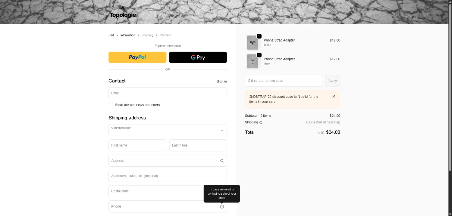 Topologie discount code screenshot showing code 2ndstrap-20 applied at Topologie checkout page. Uploaded by SimplyCodes community member DealHunter6996 on Dec 27, 2025