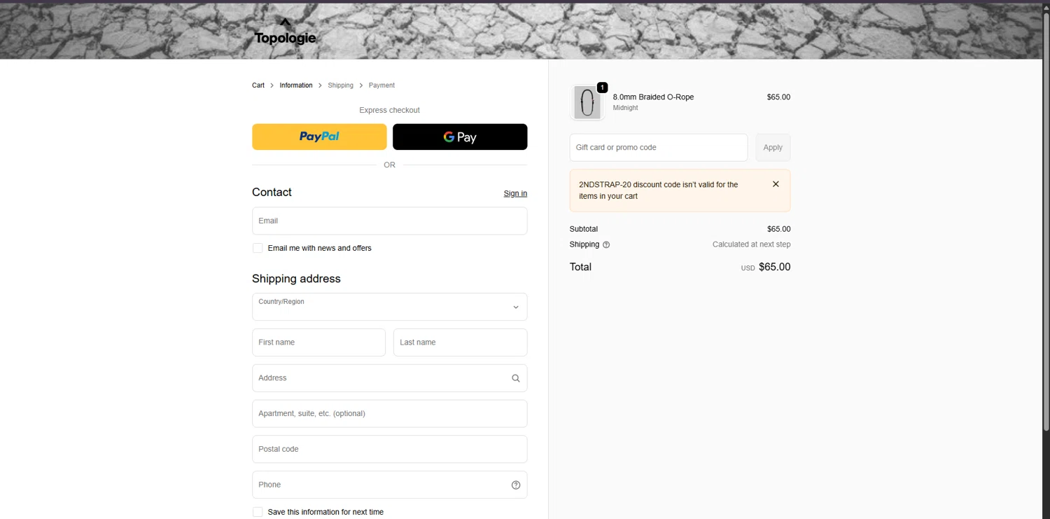 Topologie discount code screenshot showing code 2ndstrap-20 applied at Topologie checkout page. Uploaded by SimplyCodes community member TreasureChaser3010 on Dec 22, 2025