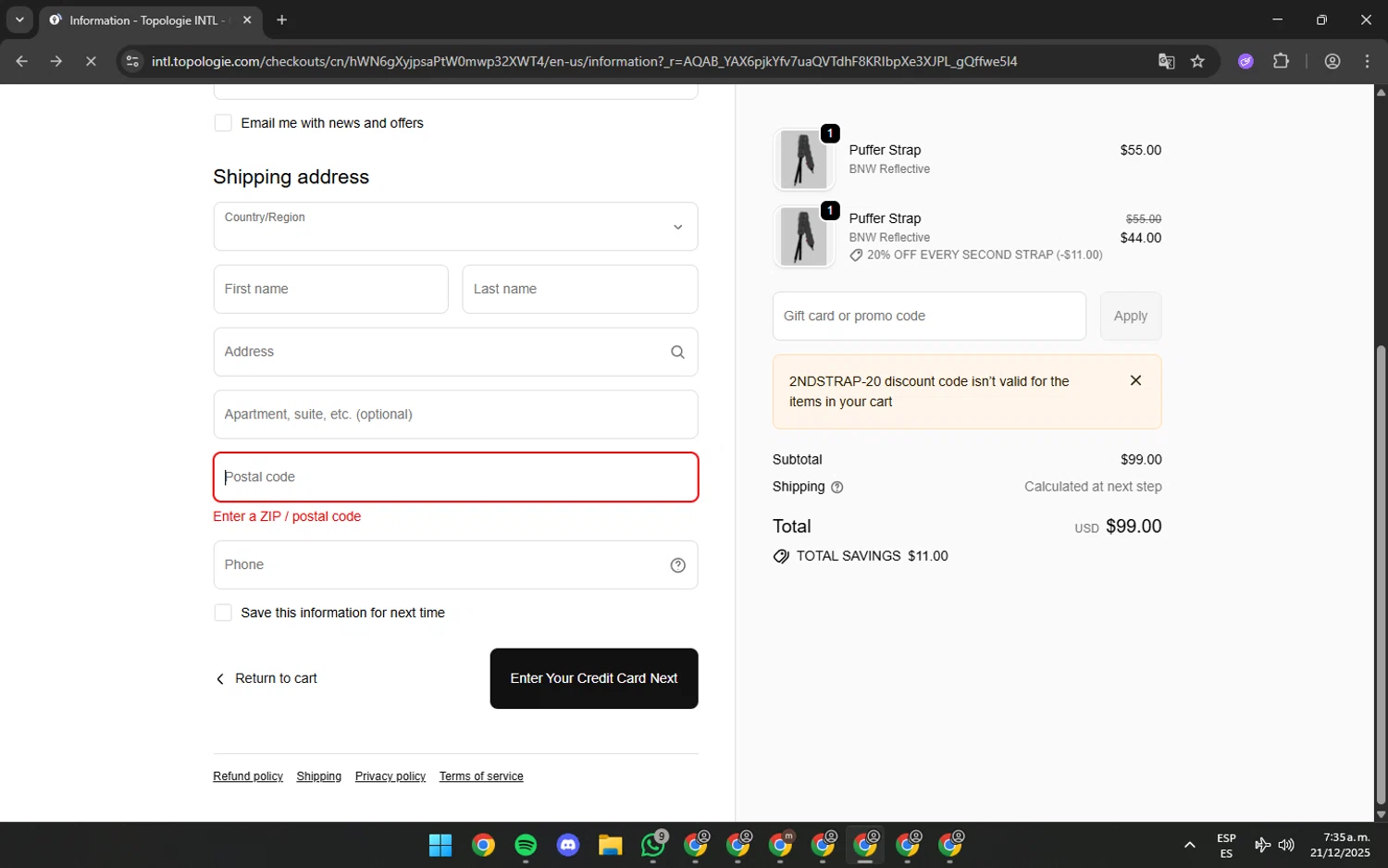 Topologie checkout page showing Topologie discount code box | Screenshot taken by SimplyCodes community member on Dec 21, 2025