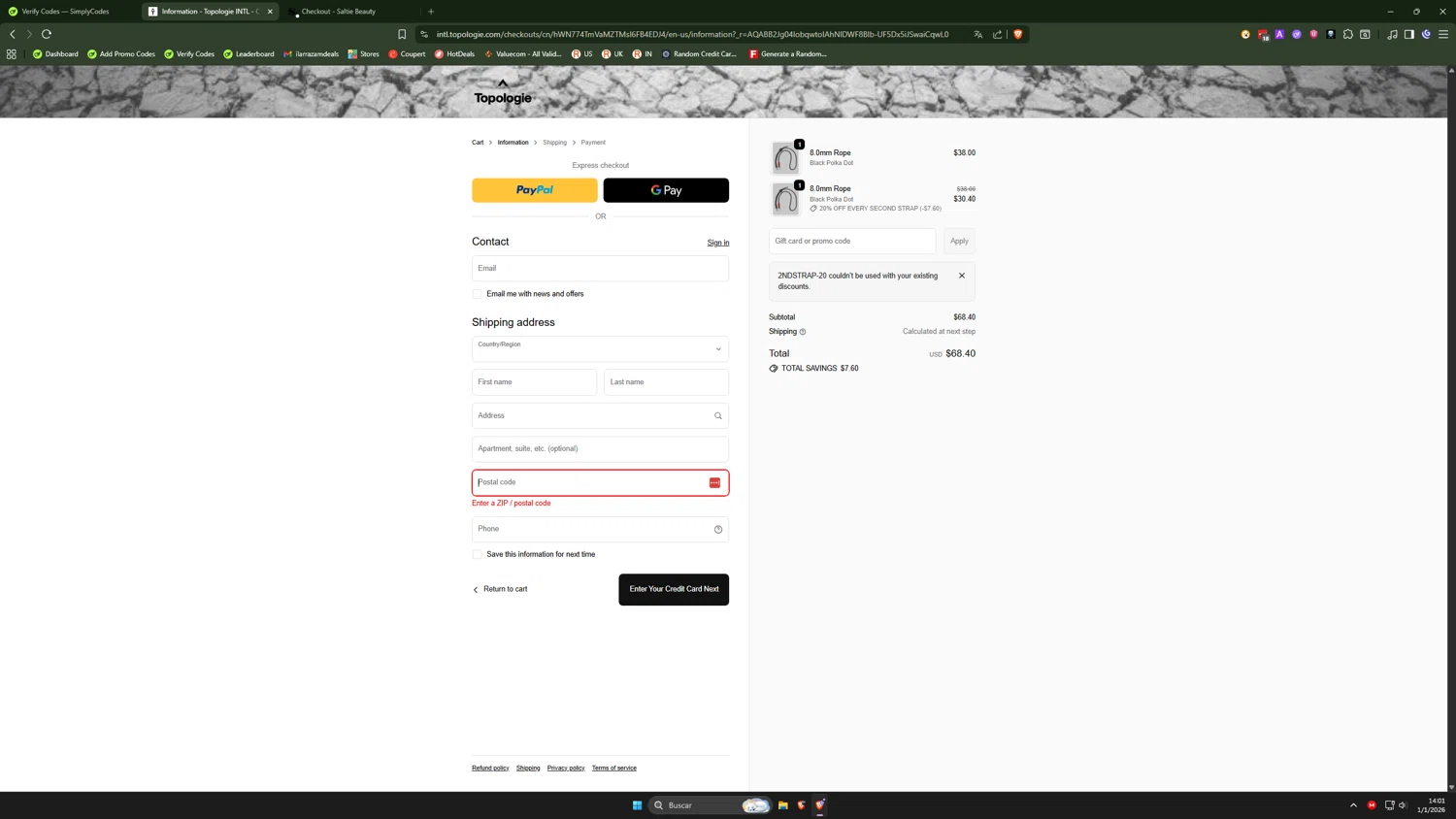 Topologie discount code screenshot showing code 2ndstrap-20 applied at Topologie checkout page. Uploaded by SimplyCodes community member ilarrazaM4 on Jan 1, 2026