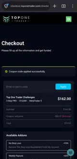 WELCOME coupon verification screenshot