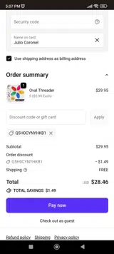 Q5H0CYNYHKB1 coupon verification screenshot