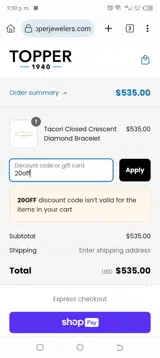 Topper Fine Jewelers coupon verification screenshot