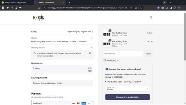 Toppik checkout page showing Toppik promo code box | Screenshot taken by SimplyCodes community member on Sep 11, 2025