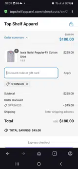 Spring20 coupon verification screenshot