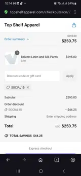 Social15 coupon verification screenshot