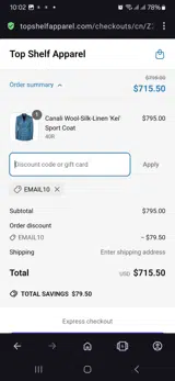 Email10 coupon verification screenshot