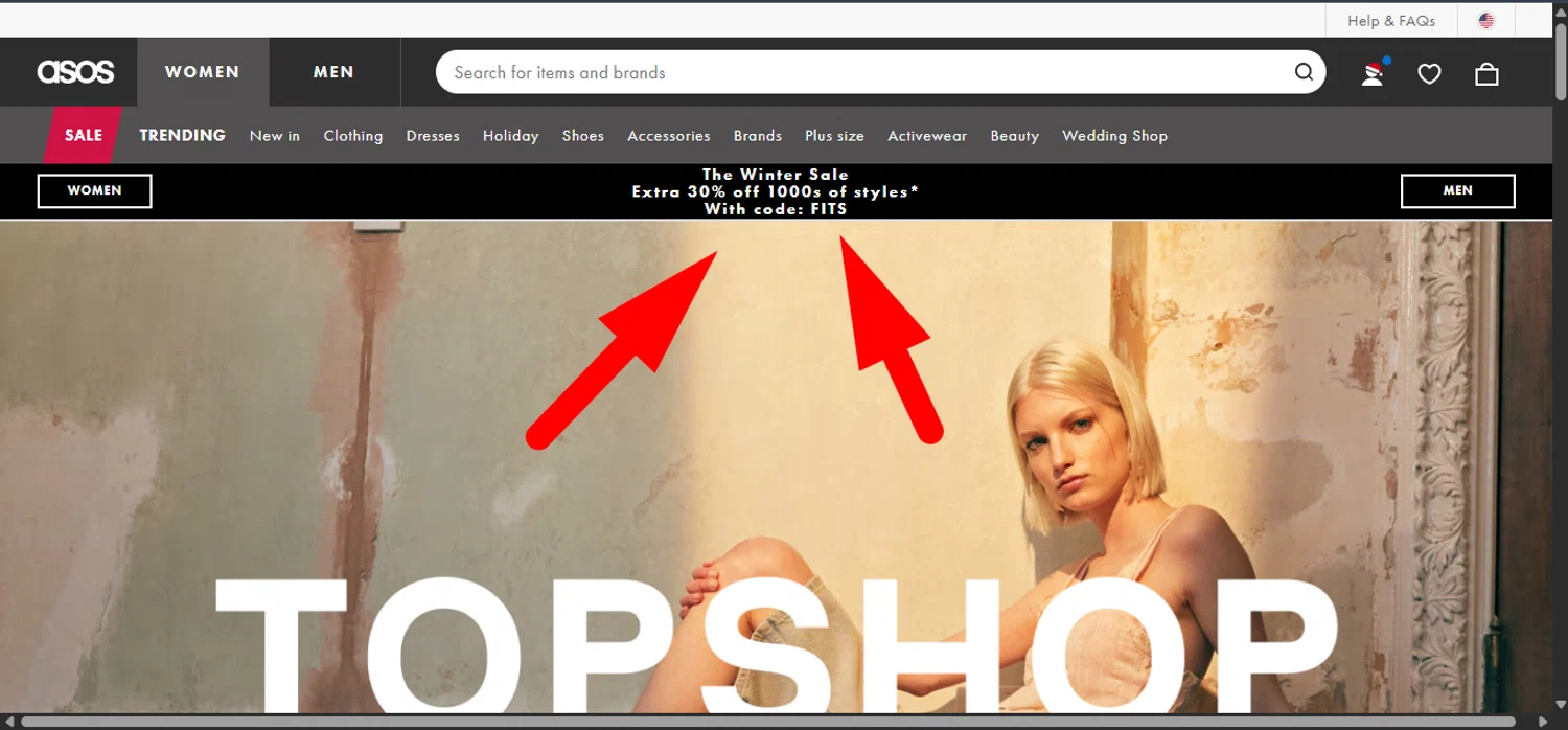 Topshop promo code screenshot showing code FITS applied at Topshop checkout page. Uploaded by SimplyCodes community member ______________ on Dec 27, 2025