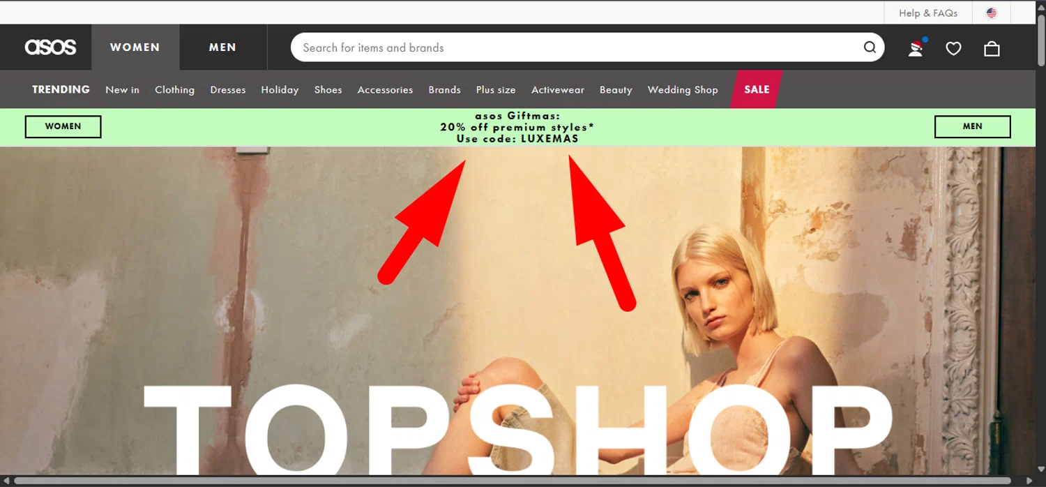 Topshop promo code screenshot showing code LUXEMAS applied at Topshop checkout page. Uploaded by SimplyCodes community member ______________ on Dec 23, 2025