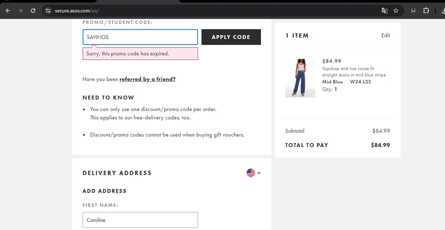 Topshop promo code screenshot showing code SAVINGS applied at Topshop checkout page. Uploaded by SimplyCodes community member RoyalSpotter5217 on Jun 14, 2025