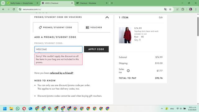 Topshop checkout page showing Topshop promo code box | Screenshot taken by SimplyCodes community member on Oct 5, 2025