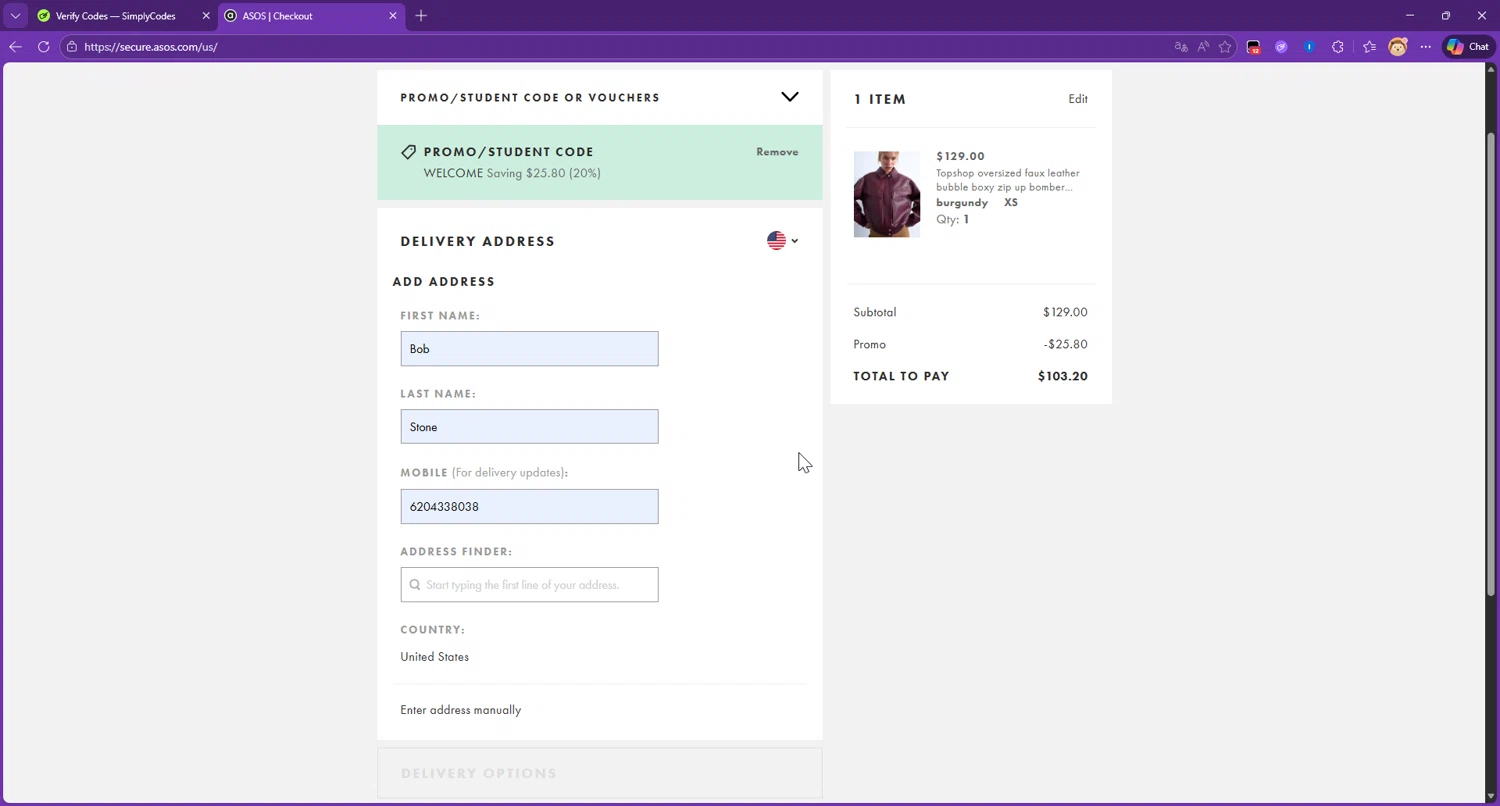 Topshop promo code screenshot showing code WELCOME applied at Topshop checkout page. Uploaded by SimplyCodes community member Raibelys_18 on Jan 18, 2026