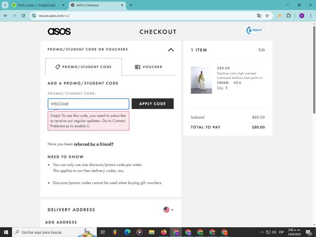 Topshop checkout page showing Topshop promo code box | Screenshot taken by SimplyCodes community member on Sep 14, 2025