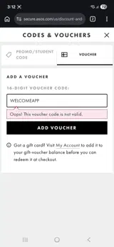 Topshop coupon verification screenshot